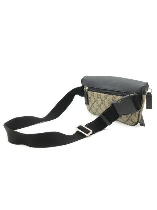 Gucci GG Supreme Belt Bag Waist Pouch Leather Beige Black - Picture 2 of 8
